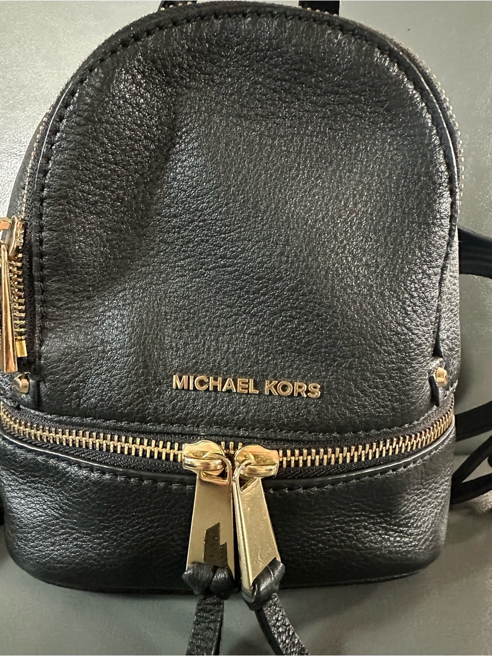 MICHAEL KORS Black Leather Mini Backpack with Gold-Tone Hardware